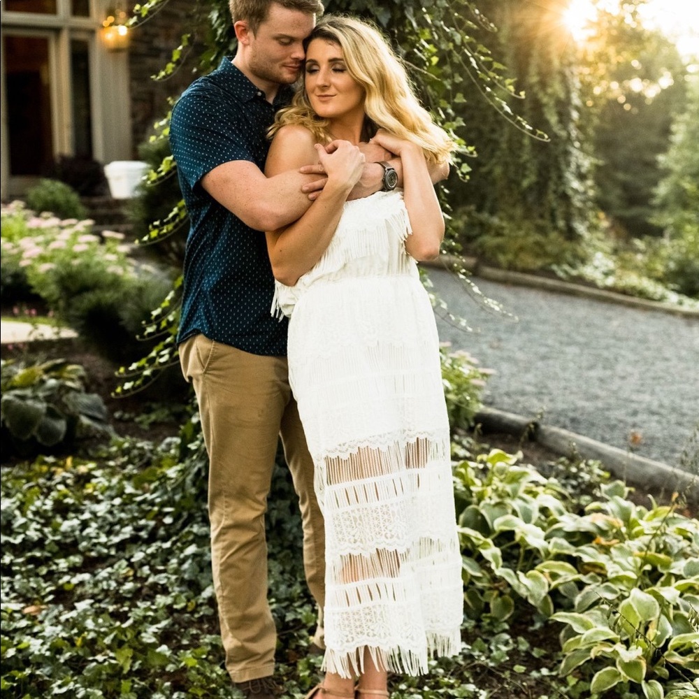 White Fringe Lace Strapless Handmade Maxi Dress